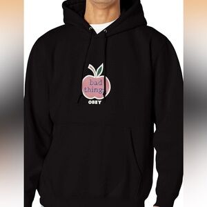 Obey Black Hoodie with Pink Graphic